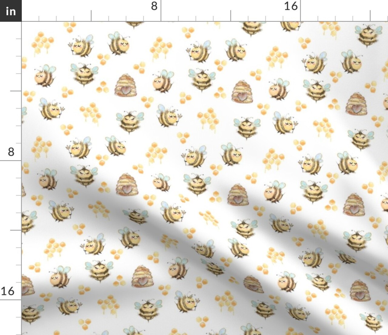 Honey Bee Nature Whimsical Insect Honeycomb Small Scale Custom Printed Fabric by Spoonflower Various Fabrics by the Yard or Fat Quarter